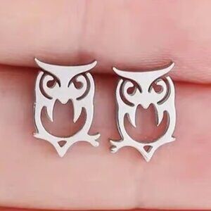 Silver Stainless Steel OWL Stud Earrings